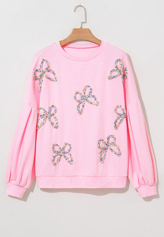 Bow Round Neck Long Sleeve Sweatshirt - Charming Charlie
