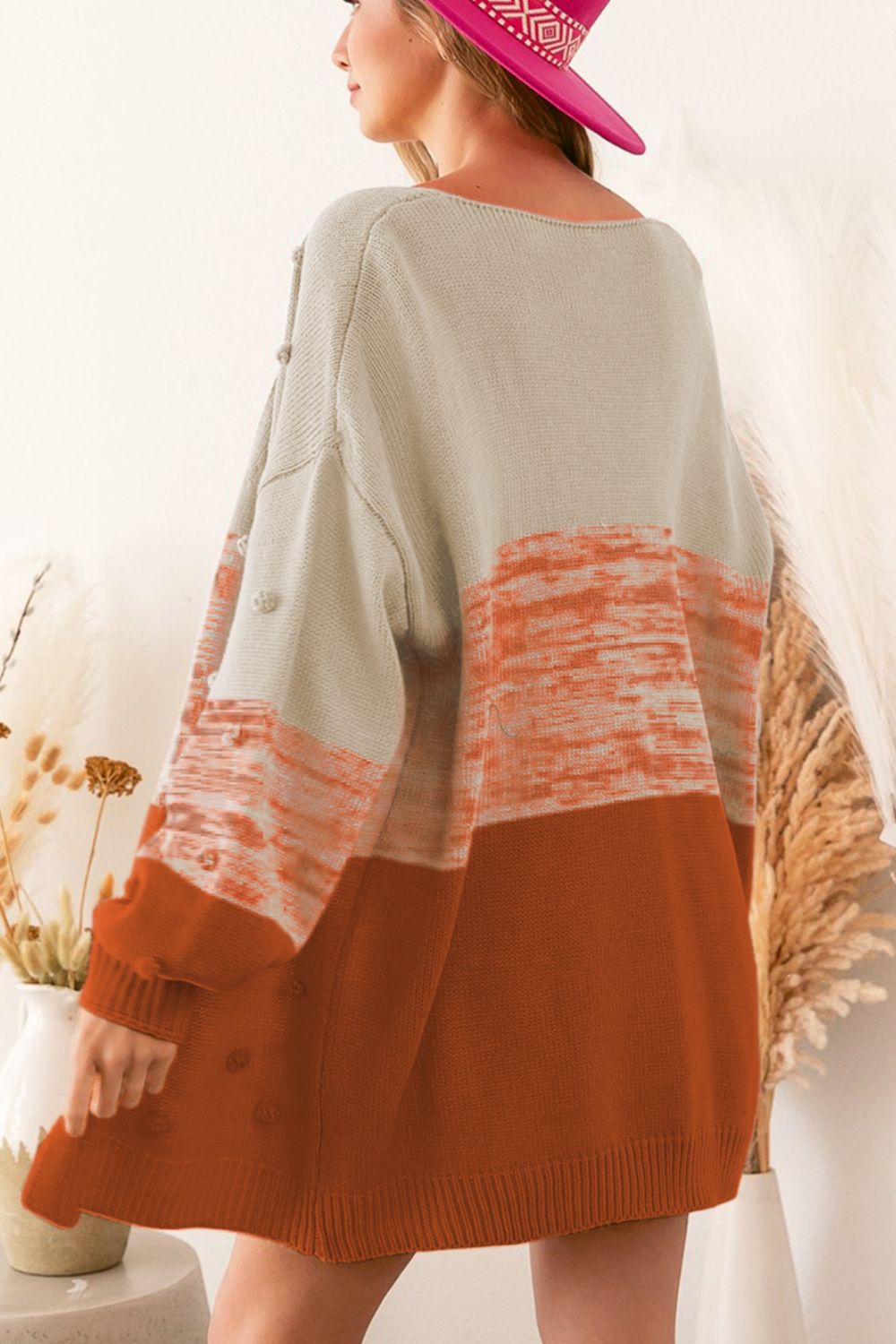 Pompom Color Block Open Front Cardigan - Charming Charlie