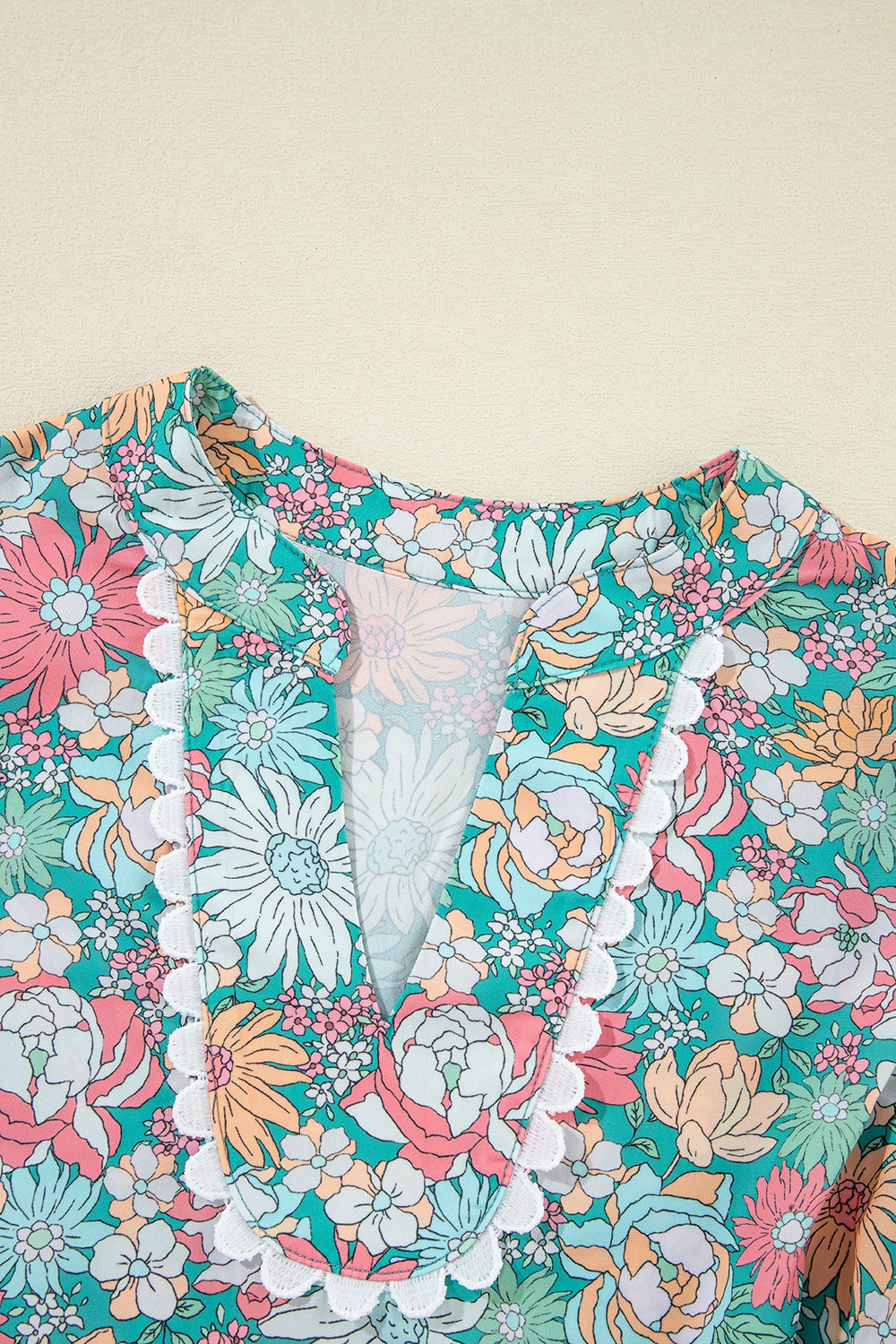 Printed Notched Short Sleeve Blouse - Charming Charlie