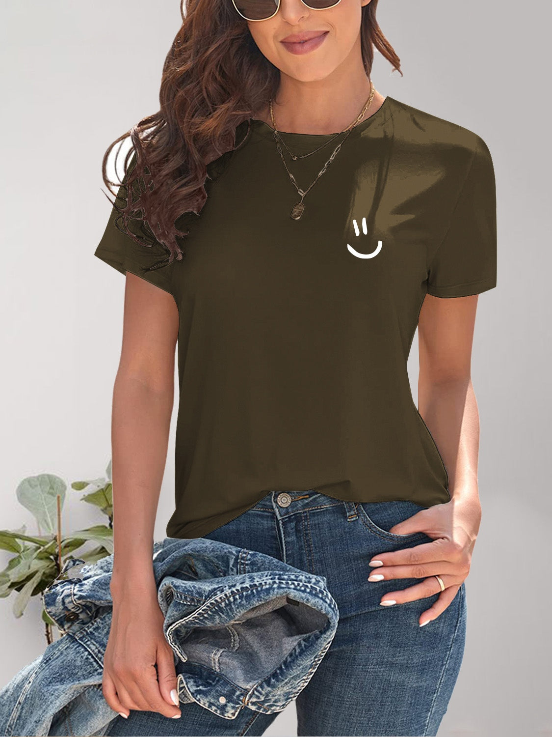 Smile Graphic Round Neck Short Sleeve T-Shirt - Charming Charlie