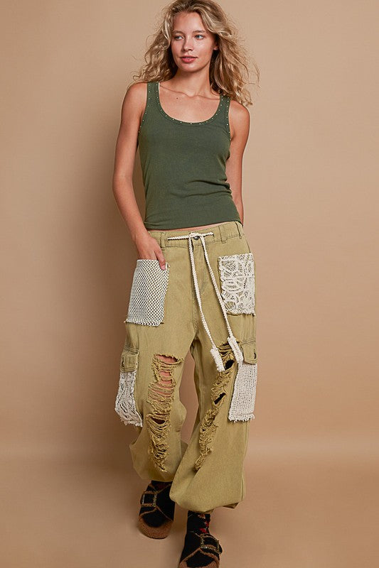 POL Crochet Patch Distressed Washed Jeans - Charming Charlie
