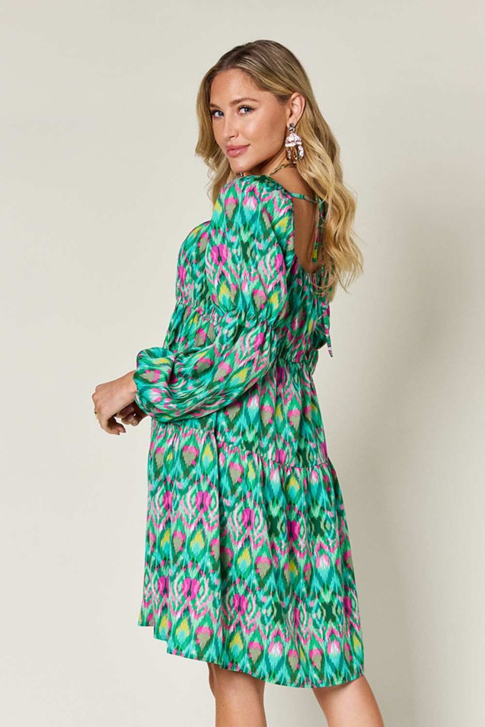 Double Take Full Size Printed Long Sleeve Dress - Charming Charlie