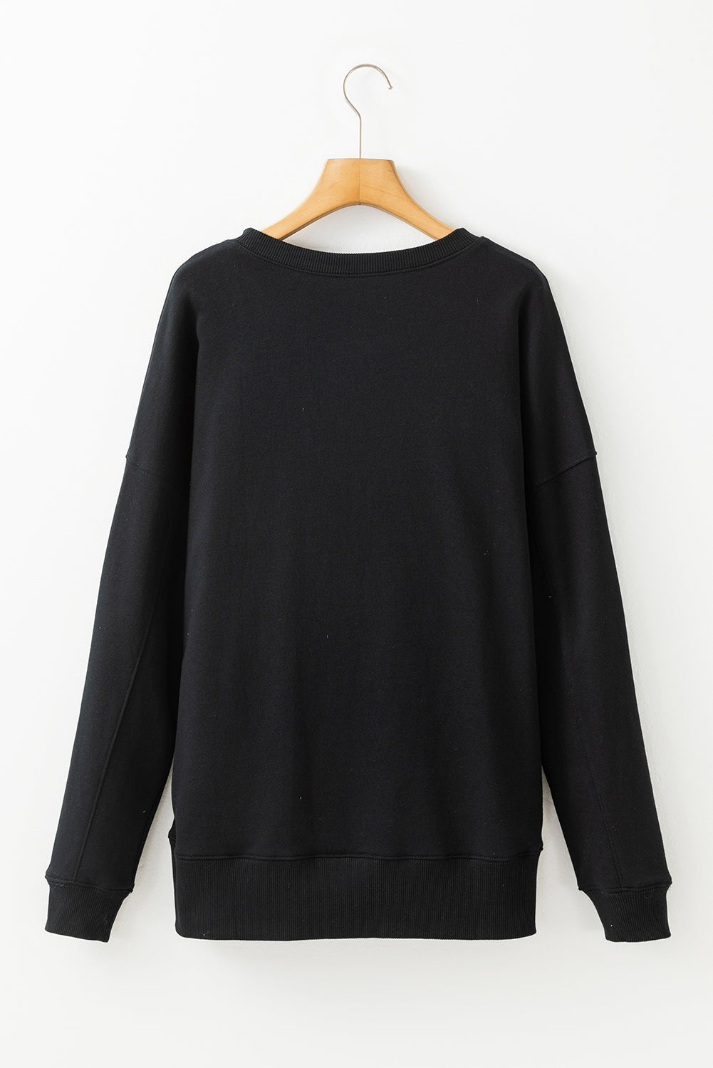 Solid Color Round Neck Long Sleeve Sweatshirt - Charming Charlie