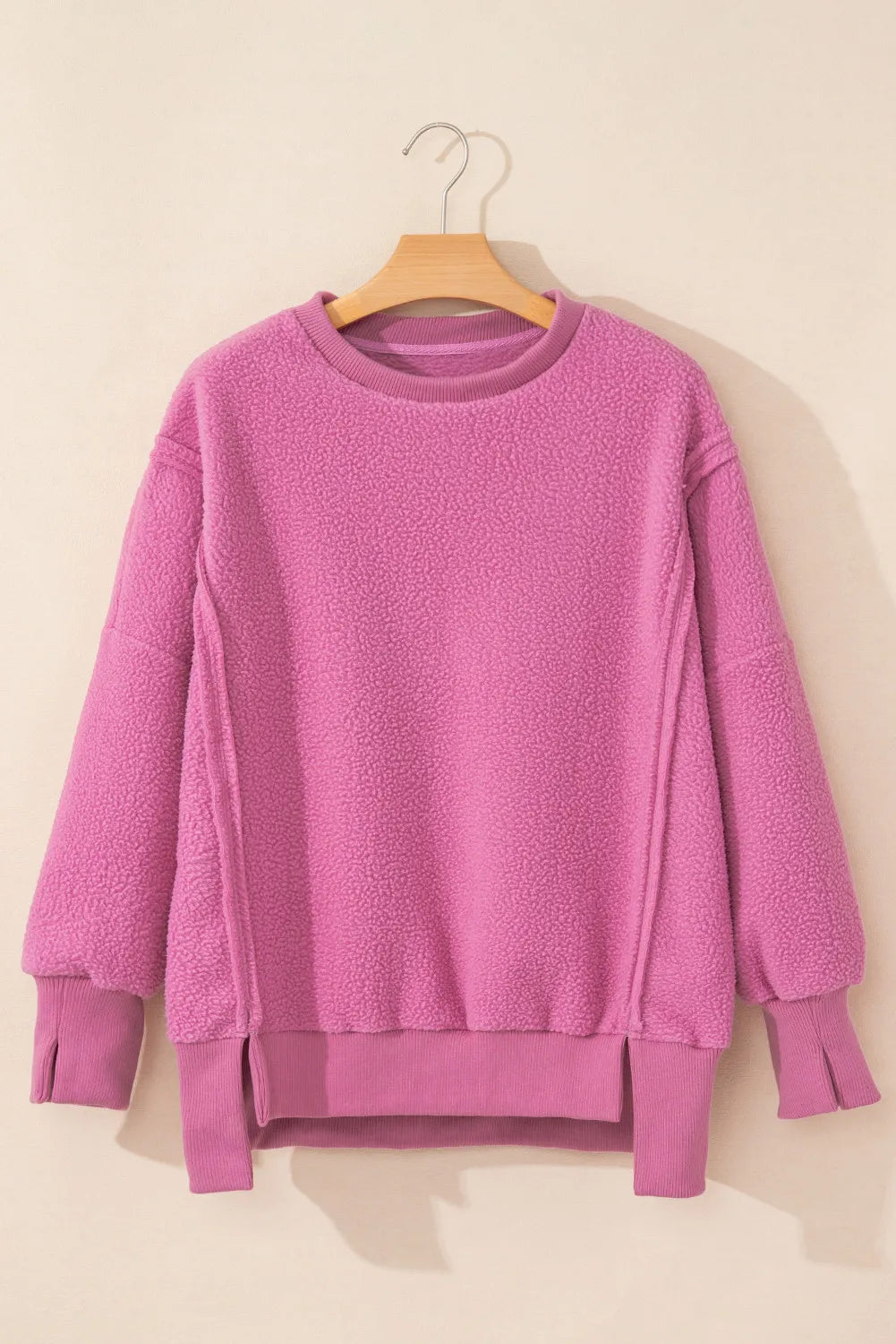 Slit Round Neck Long Sleeve Sweatshirt - Charming Charlie