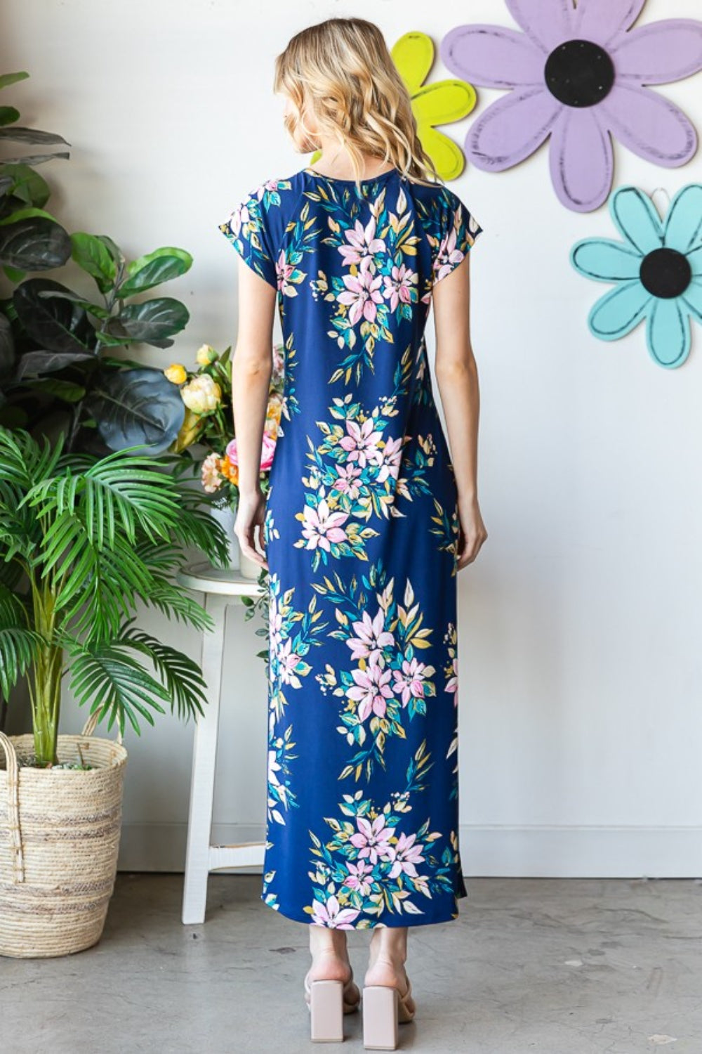 Heimish Full Size Floral Short Sleeve Slit Dress - Charming Charlie