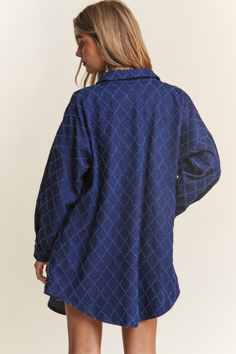 J.NNA Rhombus Stitched Button Up Denim Shacket - Charming Charlie