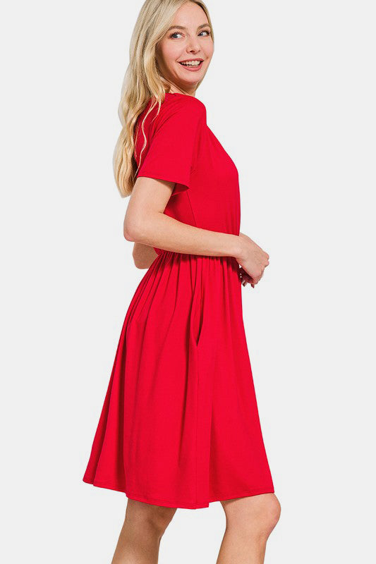 Zenana Surplice Short Sleeve Brushed DTY Dress - Charming Charlie