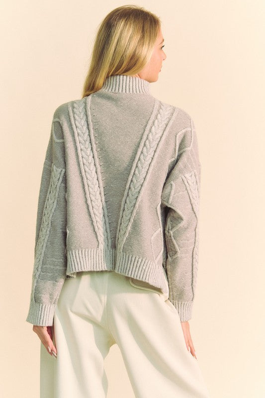 Davi & Dani Cable-Knit Turtleneck Dropped Shoulder Sweater - Charming Charlie