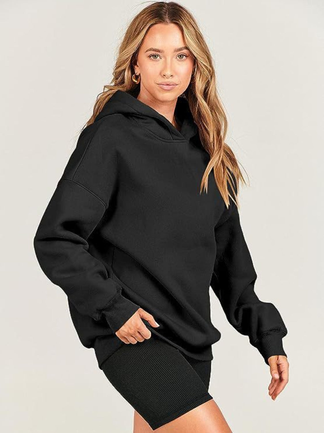 Dropped Shoulder Long Sleeve Hoodie - Charming Charlie