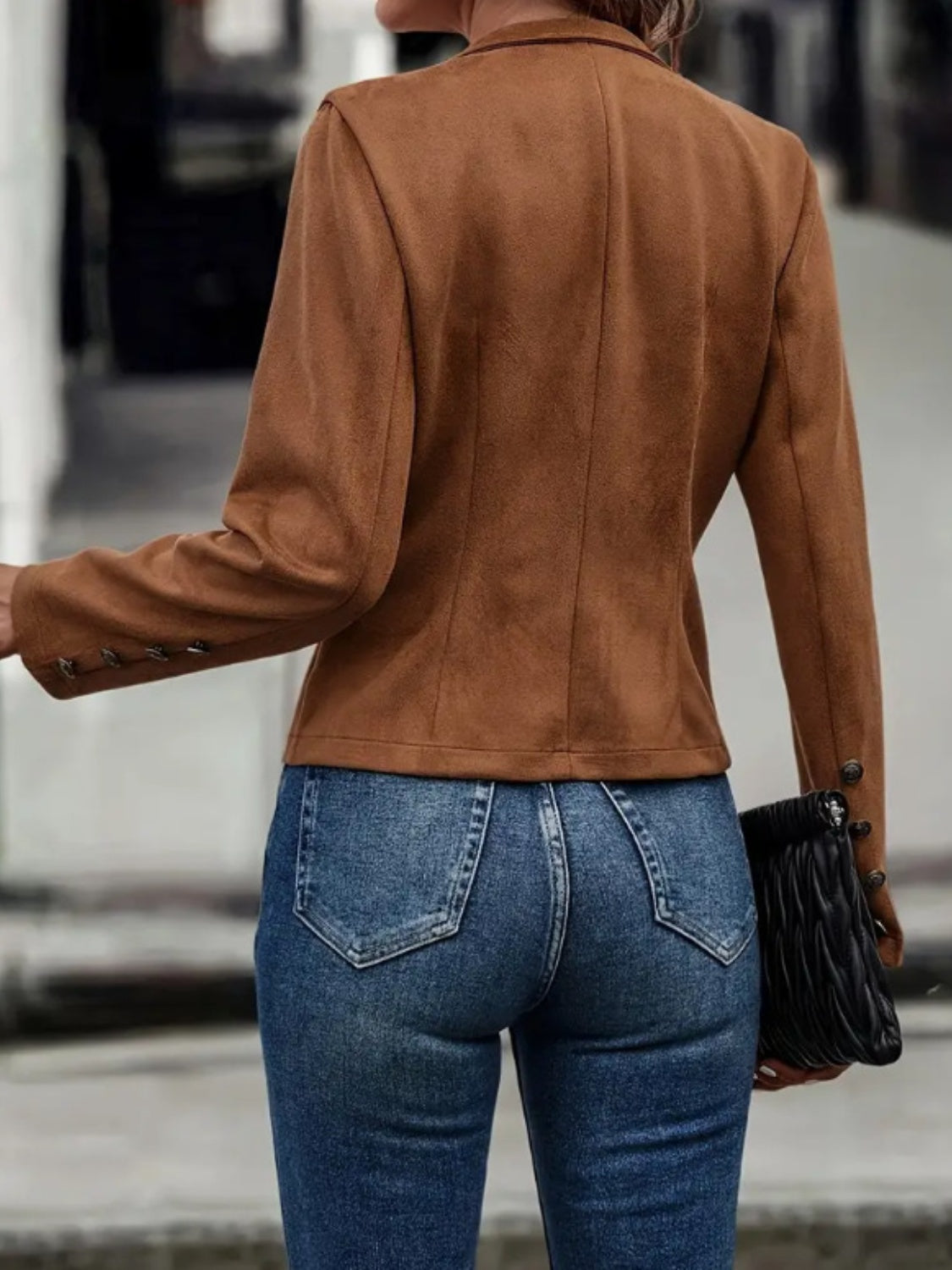 Decorative Button Open Front Long Sleeve Jacket - Charming Charlie