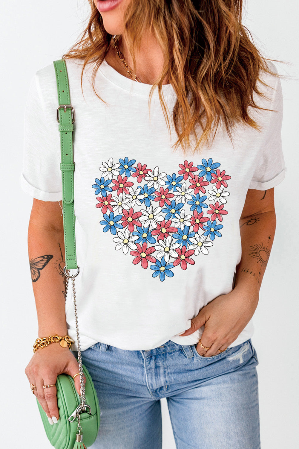 Flower Graphic Round Neck Short Sleeve T-Shirt - Charming Charlie