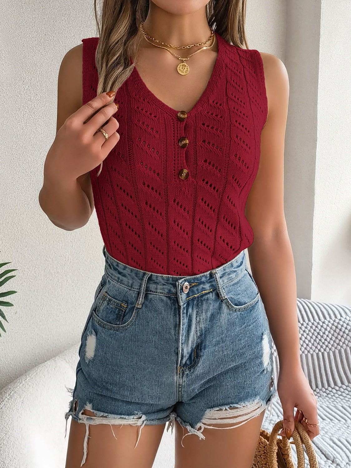 Openwork V-Neck Knit Vest - Charming Charlie