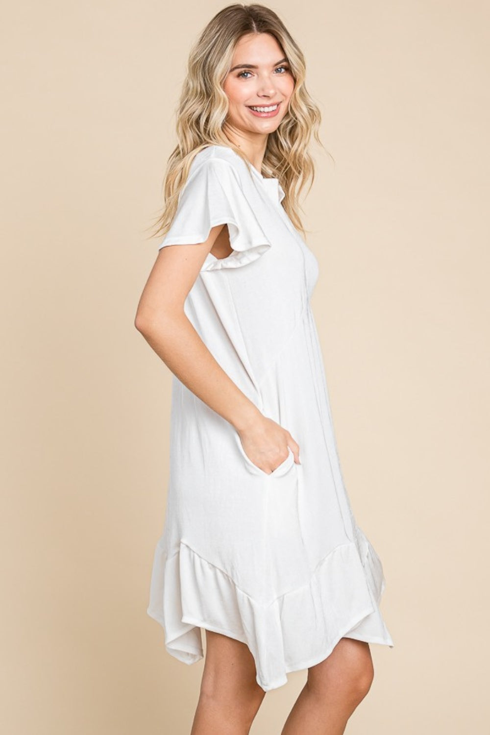 Culture Code Full Size Short Sleeve Ruffled Asymmetric Hem Dress - Charming Charlie