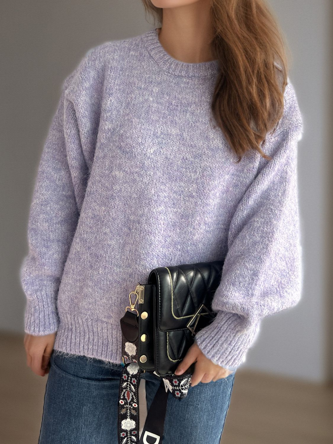 Round Neck Long Sleeve Sweater - Charming Charlie