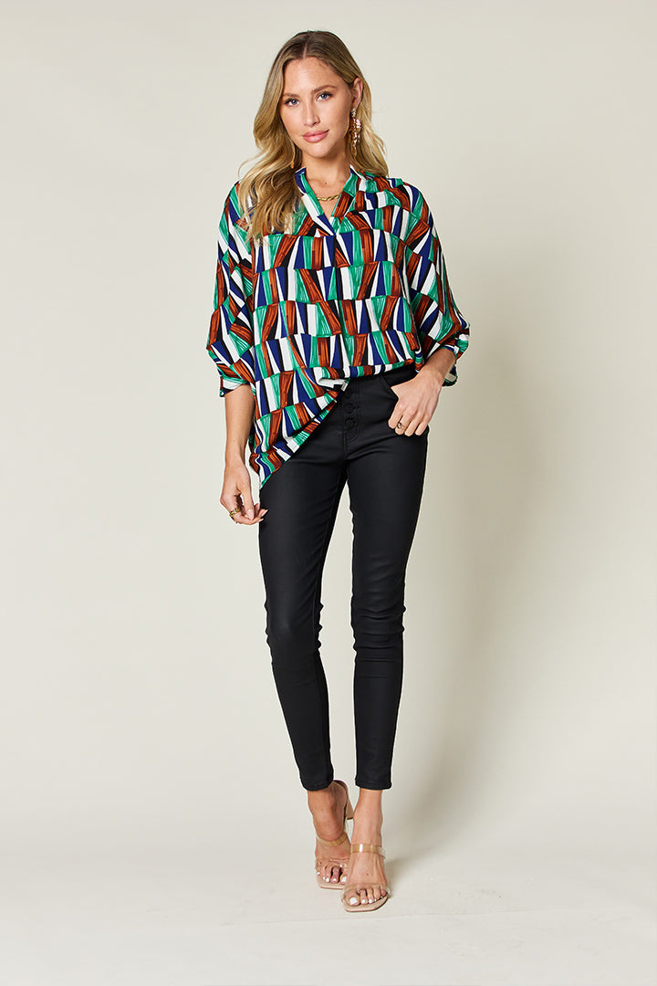 Double Take Full Size Geometric Notched Dolman Sleeve Top - Charming Charlie