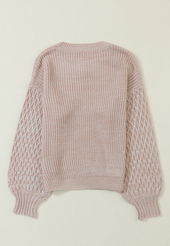 Cable-Knit Round Neck Dropped Shoulder Sweater - Charming Charlie