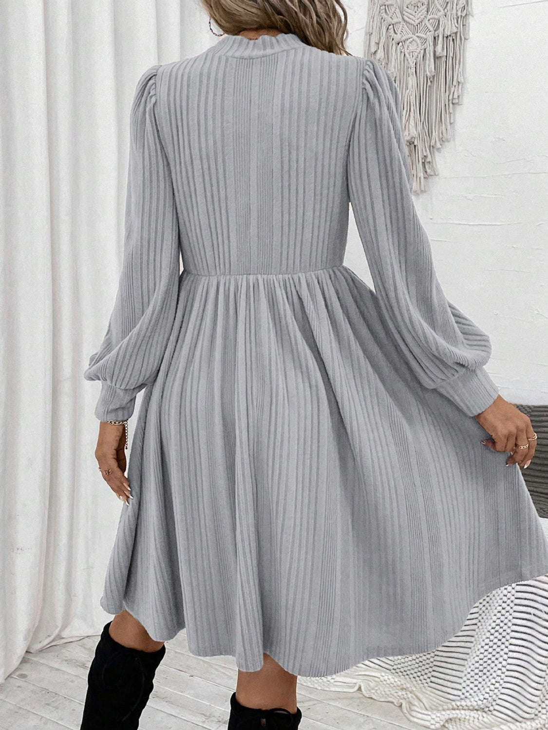 Textured Turtleneck Long Sleeve Dress - Charming Charlie