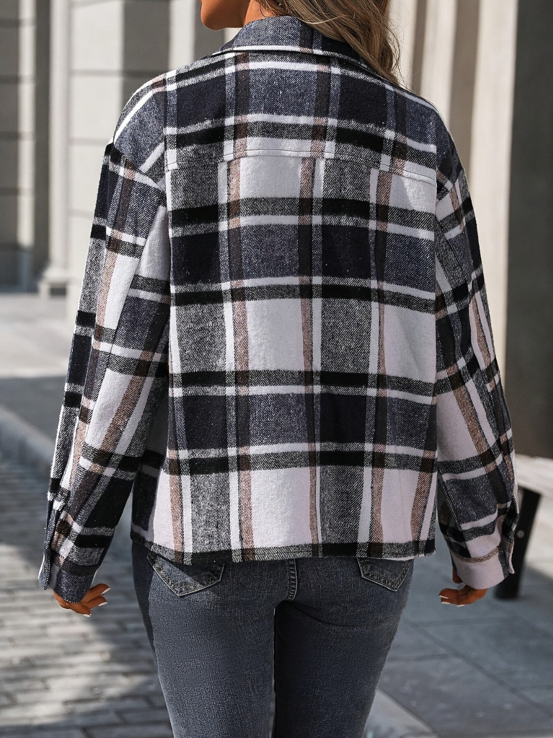 Plaid Button Up Drop Shoulder Jacket - Charming Charlie