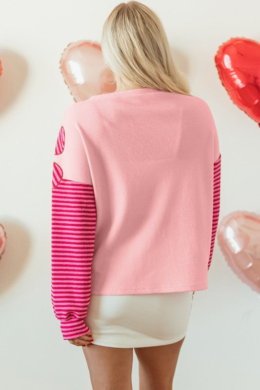 Patch Color Block Striped Sleeve Textured Top - Charming Charlie