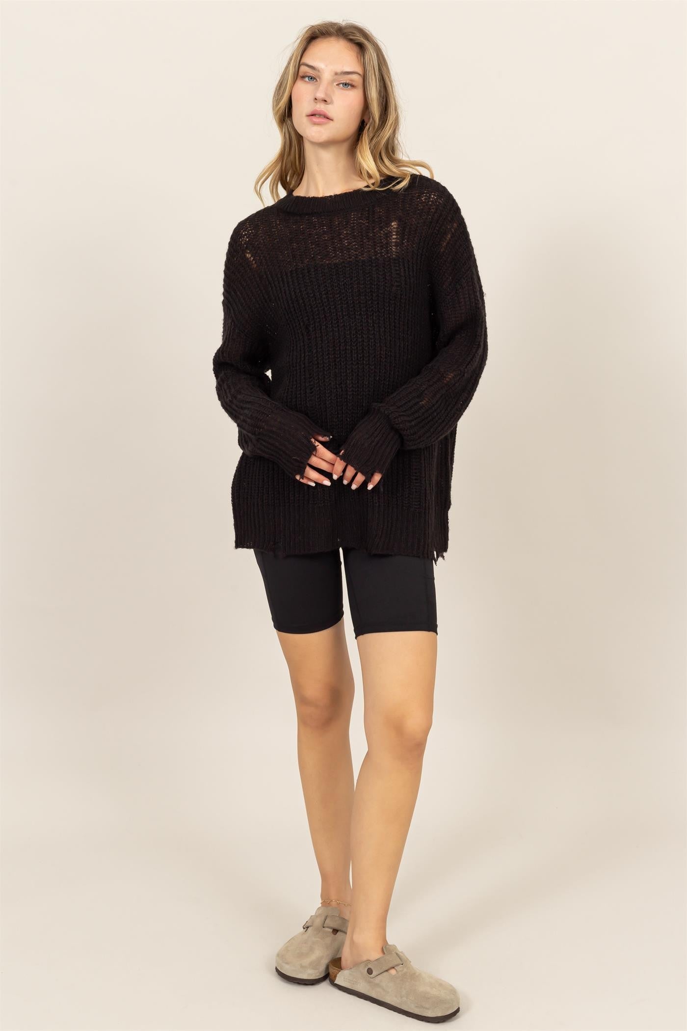 HYFVE Distressed Long Sleeve Knit Top - Charming Charlie