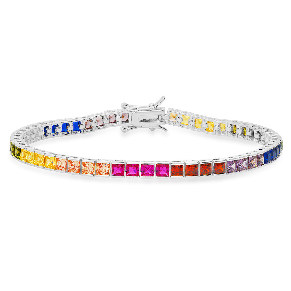 Sterling Silver Multi-color Princess-cut CZ Tennis Bracelet - Charming Charlie