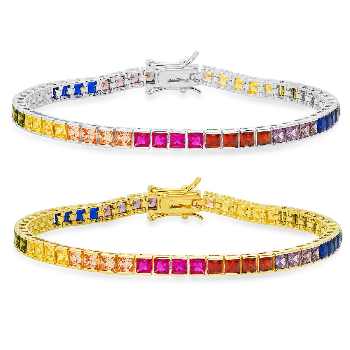 Sterling Silver Multi-color Princess-cut CZ Tennis Bracelet - Charming Charlie