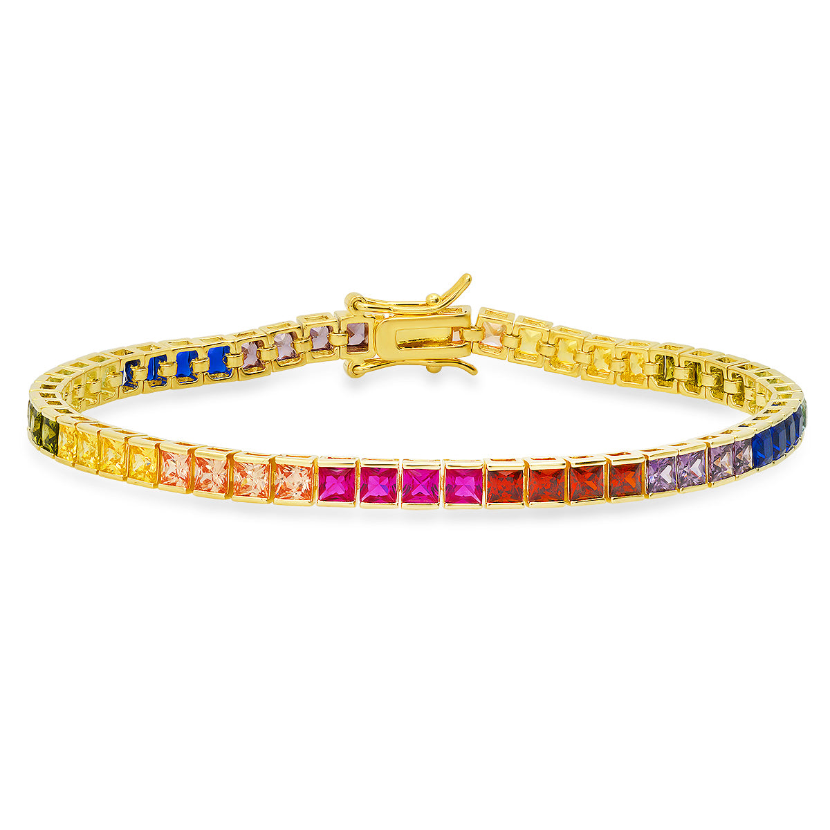Sterling Silver Multi-color Princess-cut CZ Tennis Bracelet - Charming Charlie