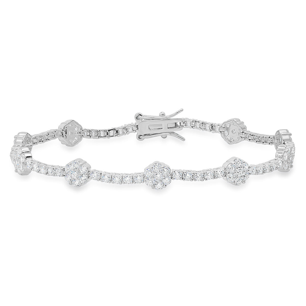 Sterling Silver CZ Floral Station Tennis Bracelet - Charming Charlie
