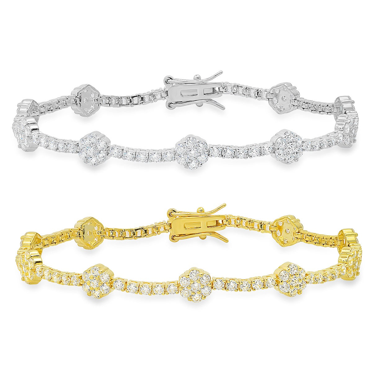 Sterling Silver CZ Floral Station Tennis Bracelet - Charming Charlie
