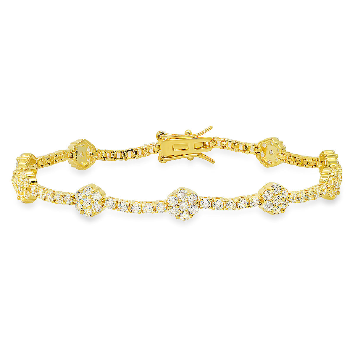 Sterling Silver CZ Floral Station Tennis Bracelet - Charming Charlie
