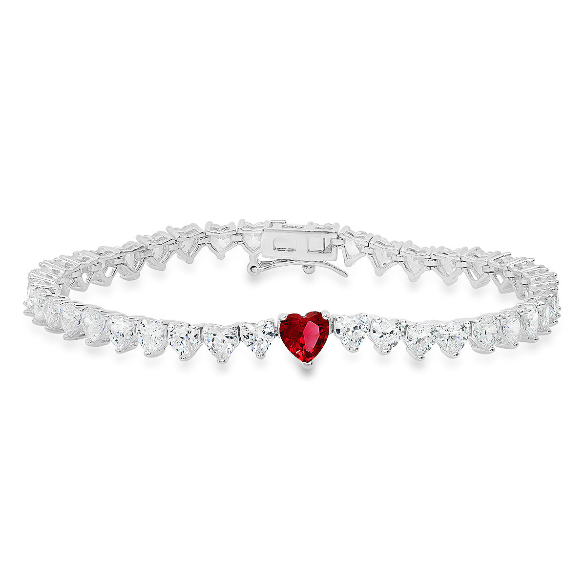Sterling Silver Ruby CZ Heart-cut Tennis Bracelet - Charming Charlie