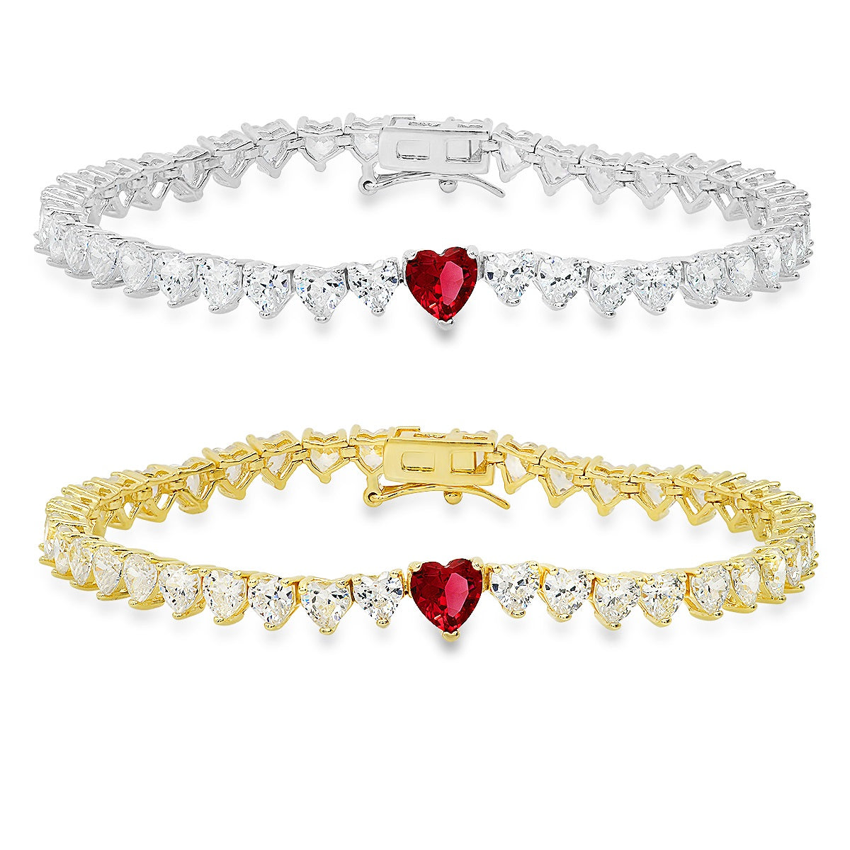 Sterling Silver Ruby CZ Heart-cut Tennis Bracelet - Charming Charlie