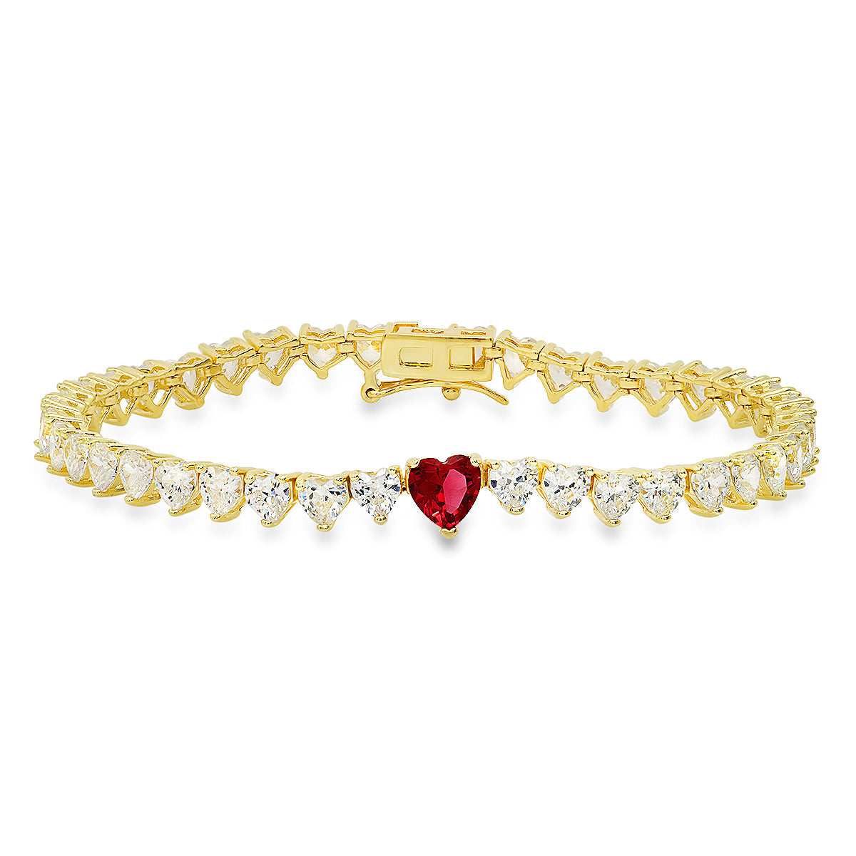 Sterling Silver Ruby CZ Heart-cut Tennis Bracelet - Charming Charlie