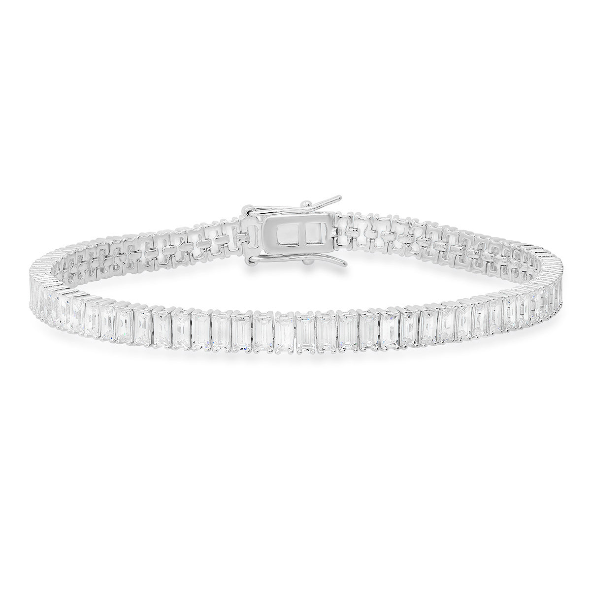 Sterling Silver Baguette-cut CZ Tennis Bracelet - Charming Charlie