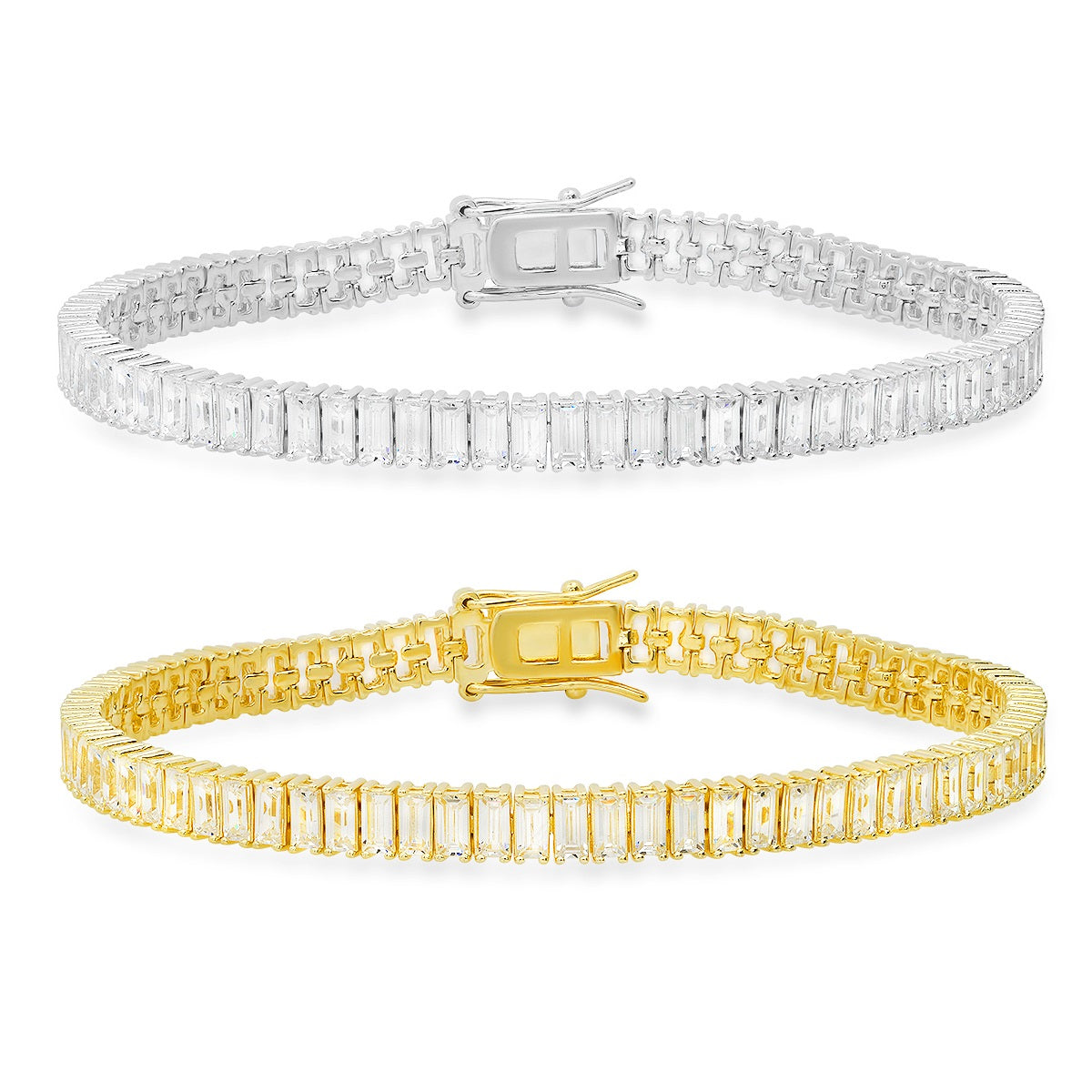 Sterling Silver Baguette-cut CZ Tennis Bracelet - Charming Charlie