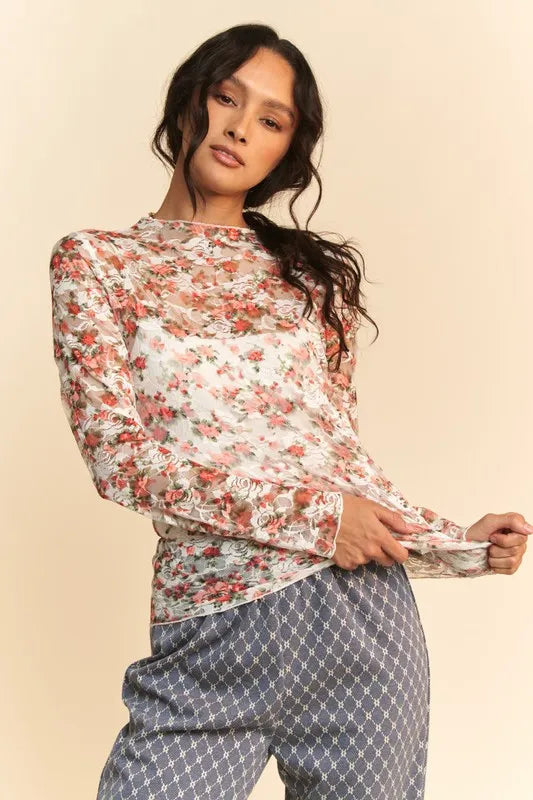 Davi & Dani Floral Drop Shoulder Cropped Sweater main image 0