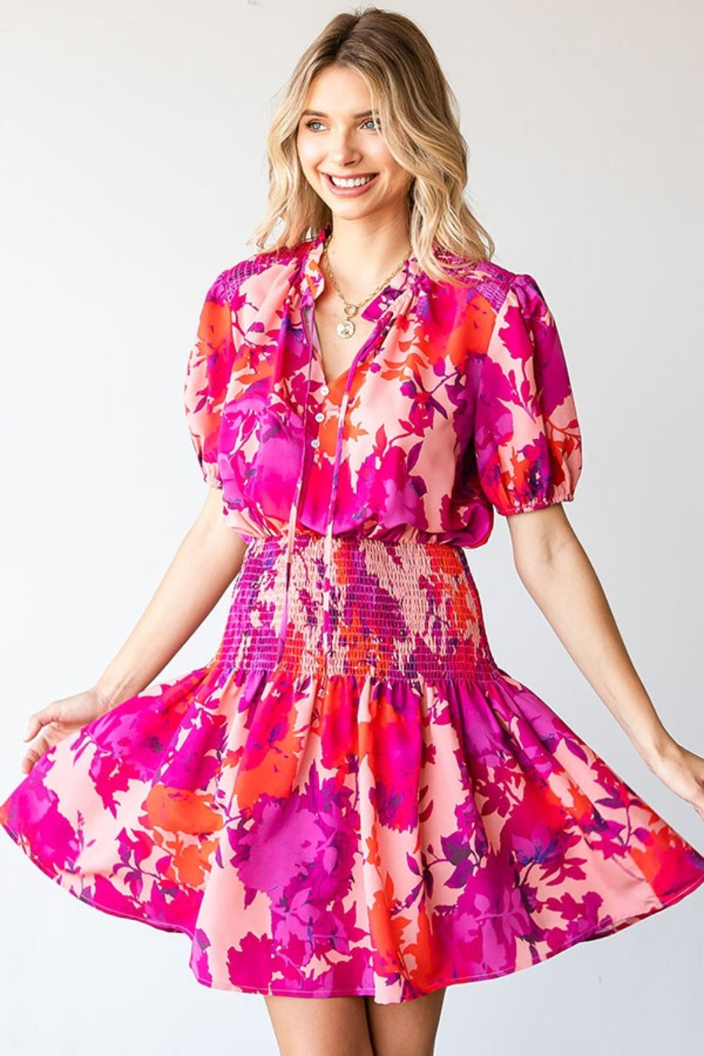 First Love Floral Short Sleeve Smocked Mini Dress - Charming Charlie