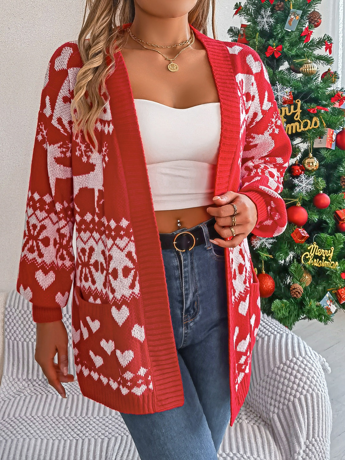 Pocketed Open Front Long Sleeve Cardigan - Charming Charlie