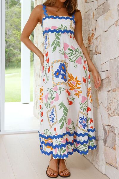 Graceful Square Neck Wide Strap Drop Waist Midi Dress