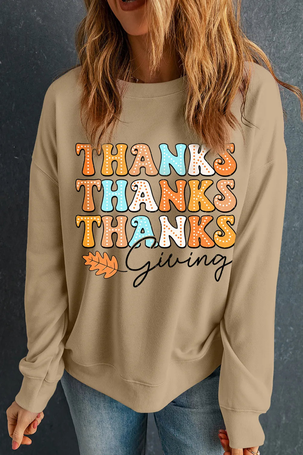THANKSGIVING Round Neck Dropped Shoulder Sweatshirt - Charming Charlie