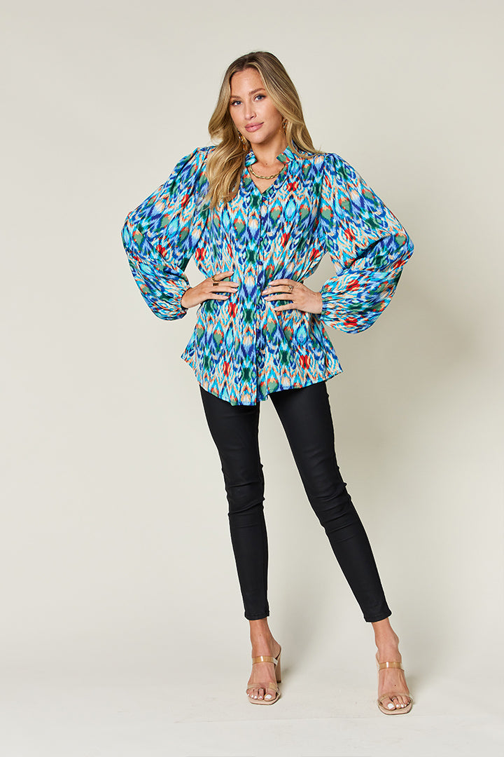 Double Take Full Size Printed Balloon Sleeve Blouse - Charming Charlie