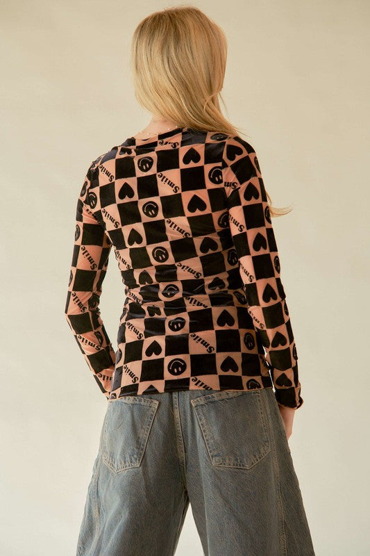 Davi & Dani Heart Print Long Sleeve Top - Charming Charlie