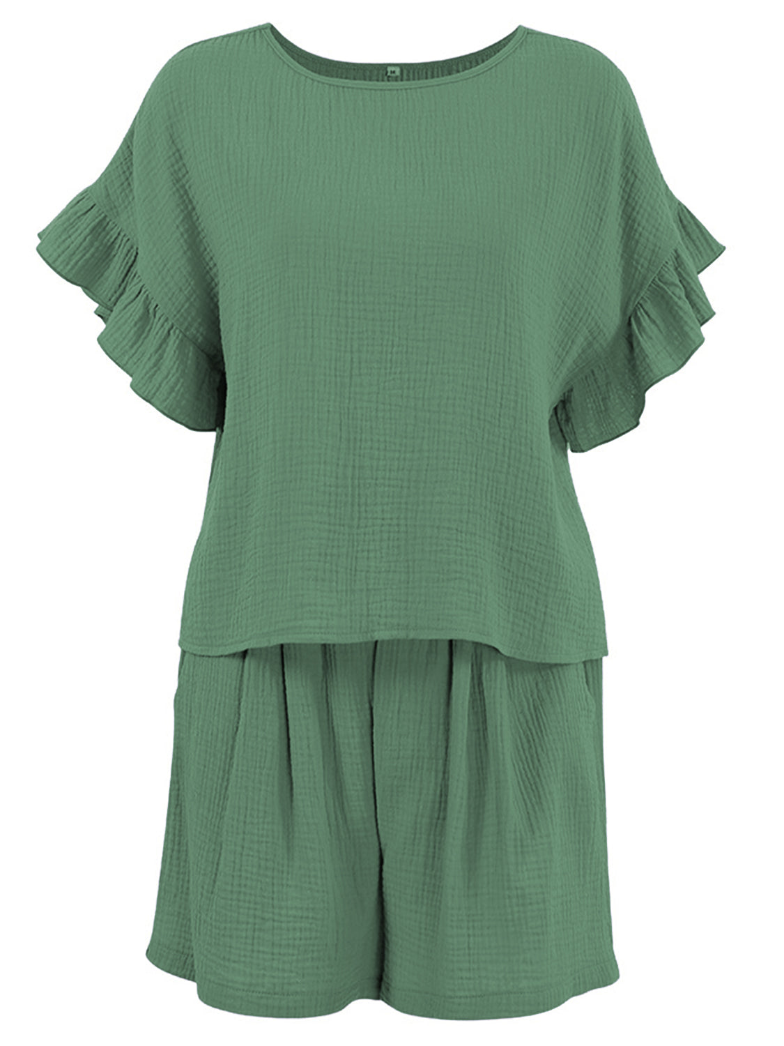 Ruffled Round Neck Top and Shorts Set - Charming Charlie