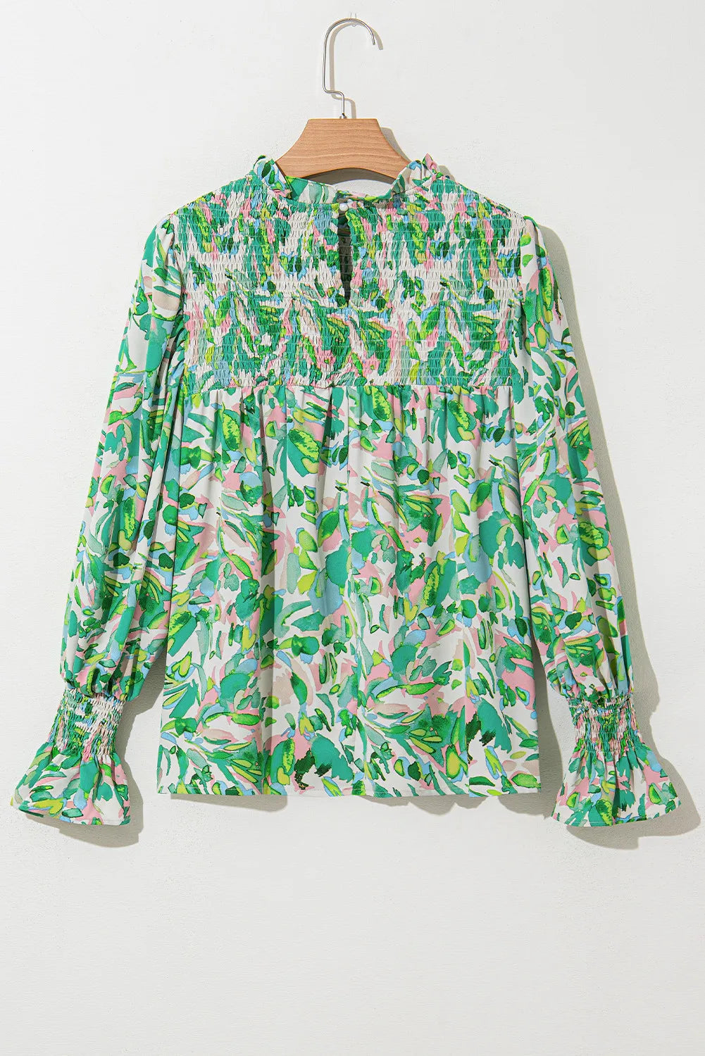 Frill Printed Mock Neck Flounce Sleeve Blouse - Charming Charlie