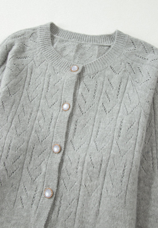 Openwork Button Down Long Sleeve Cardigan - Charming Charlie