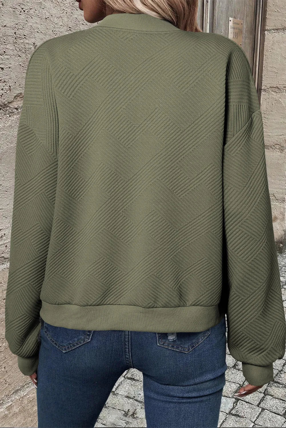 Textured Zip Up Baseball Collar Jacket - Charming Charlie