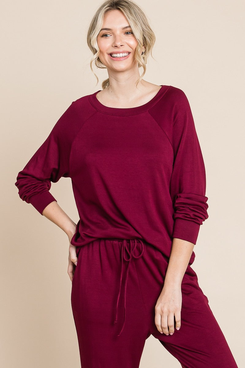 Super Lady Round Neck Raglan Sleeve Top and Pants Lounge Set - Charming Charlie
