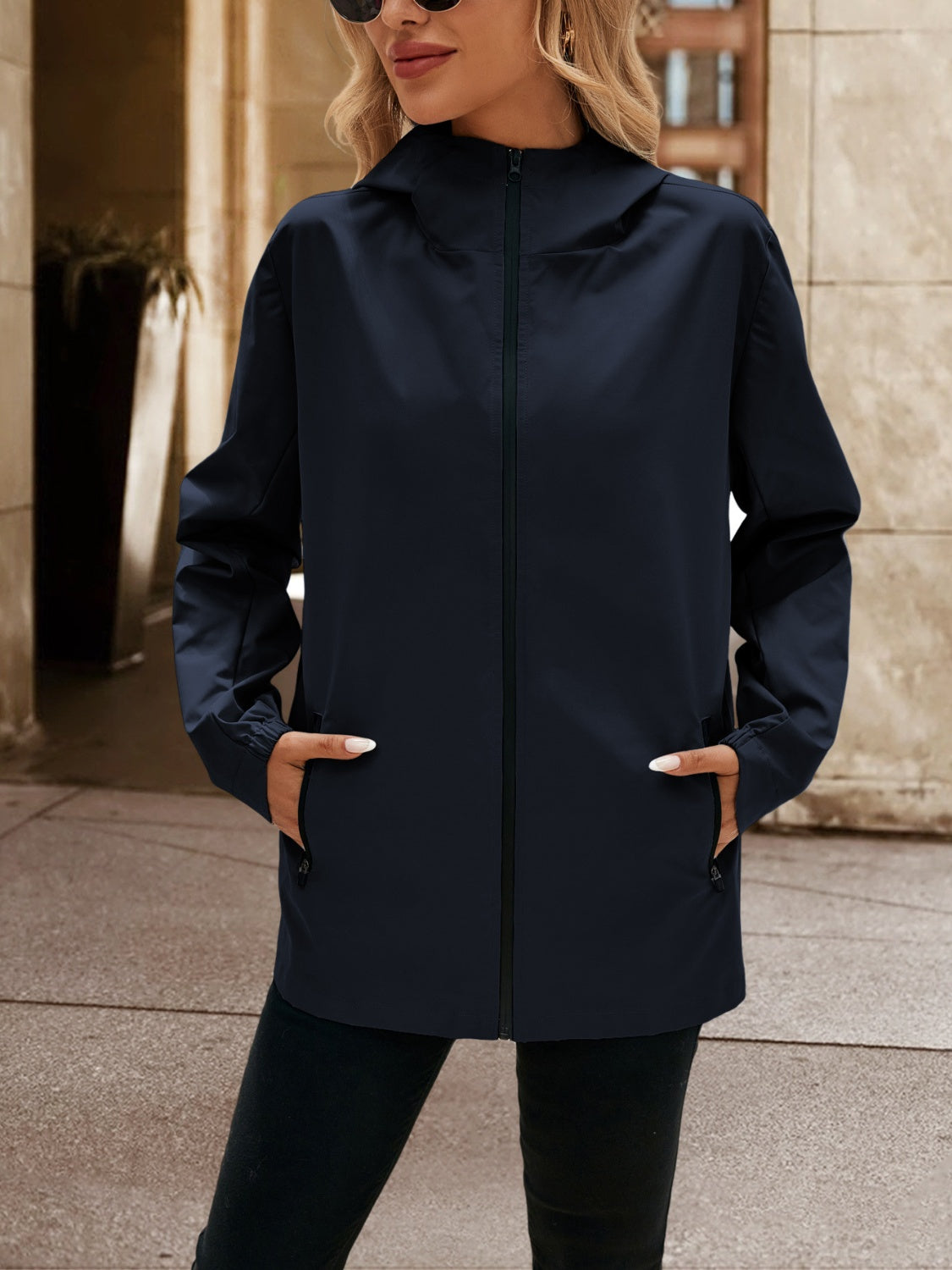 Pocketed Zip Up Hooded Jacket - Charming Charlie