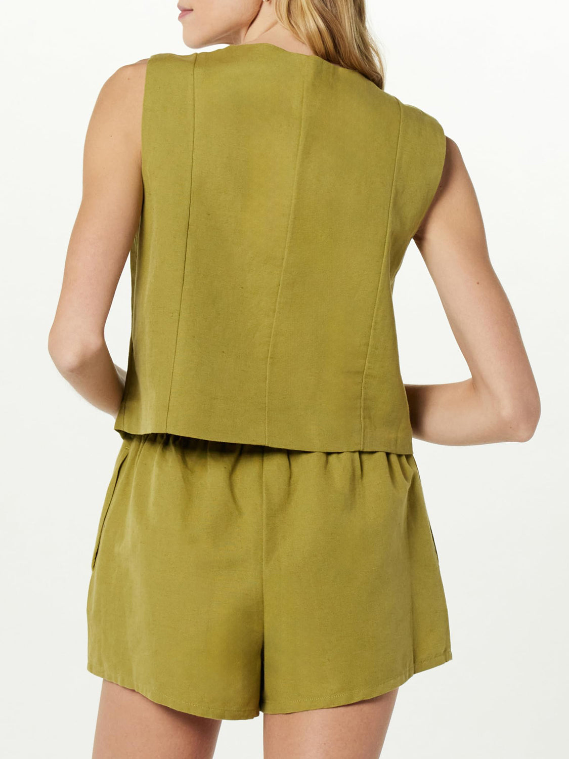Button Up V-Neck Top and Pocketed Shorts Set - Charming Charlie