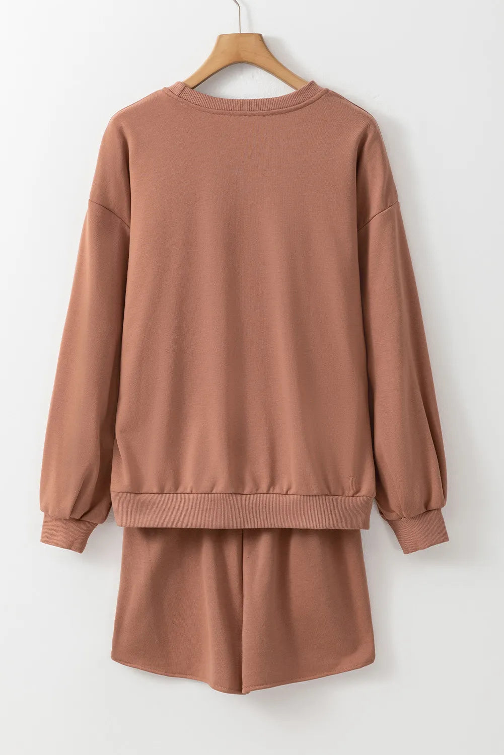 COFFEE Sequin Round Neck Long Sleeve Top and Shorts Set - Charming Charlie